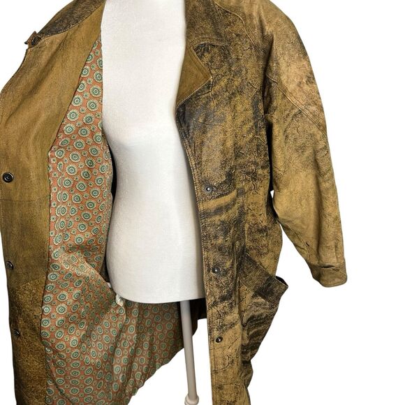 Vintage 80s WINLIT Women's Tumbled Leather Mid-Length Jacket MEDIUM Boho Hippie - Picture 13 of 16